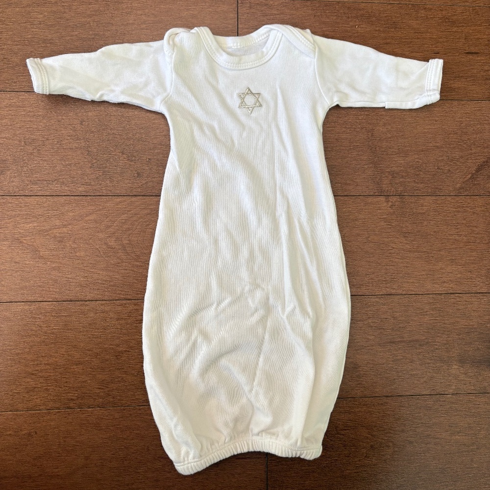 Brit Milah Shalom Outfit - White Gown with Silver Magen David